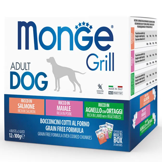 Monge Grill Adult Salmone Maiale Agnello con Ortaggi 12x100g - Cibo Umido per Cani Monge Grill Adult Salmone Maiale Agnello con Ortaggi 12x100g - Cibo Umido per Cani